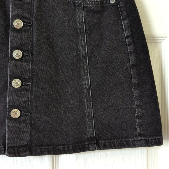 American Eagle Classic Hi-Rise A-Line Button Front Denim Jean Mini Skirt Black 0 - Picture 7 of 10
